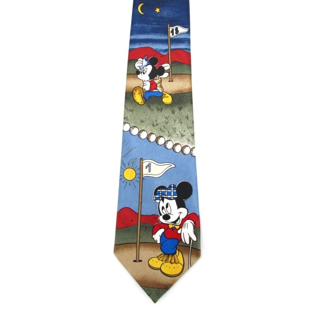 Vintage 90s Disney Men's Tie MICKEY UNLIMITED Mickey Golfing 54x4